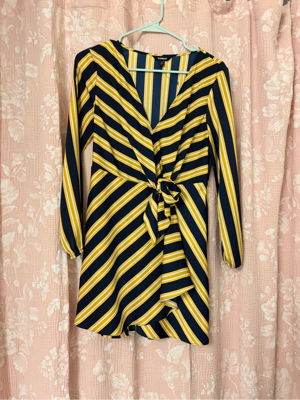 Vintage Express Women's Yellow Navy Striped Wrap Dress
